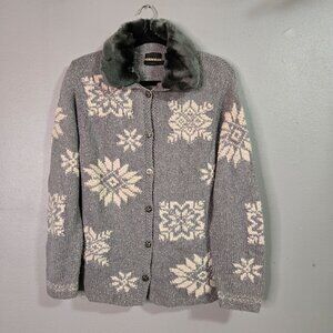 Vintage Sigrid Olsen Sport Knitted Petite Sweater Blue Grey Angora Wool Snowflak